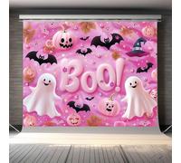 Spooky Halloween Party Backdrop - Pink Pumpkin & Ghost Design, Versatile vinyl Photography Background For Home Decor 350x240CM