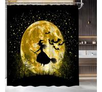 Spooky Halloween Shower Curtain Scary Night Moon Witch Bat Dead Tree Forest Gothic Theme Fabric Bathroom Decor Set,36x70 inch
