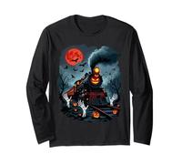 Spooky Halloween Train Glowing Pumpkin Moon Haunted Night Long Sleeve T-Shirt