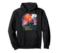 Spooky Halloween Train glowing Pumpkin Moon Haunted Night Pullover Hoodie