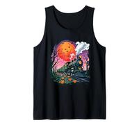 Spooky Halloween Train Glowing Pumpkin Moon Haunted Night Tank Top