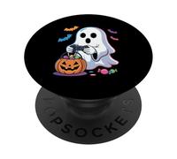 Spooky Halloween Video Game Ghost With Pumpkin Candy PopSockets Adhesive PopGrip