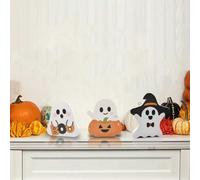 Spooky Halloween Wooden Figure Set with Witch Hat and Pumpkin Elements, Designed for Seasonal Decorative Use in Various Spaces