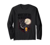 Spooky Haunted House Full Moon Creepy Tree Design Vibes Long Sleeve T-Shirt