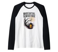 Spooky Haunted House Full Moon Creepy Tree Design Vibes Raglan Baseball Tee