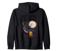 Spooky Haunted House Full Moon Creepy Tree Design Vibes Zip Hoodie