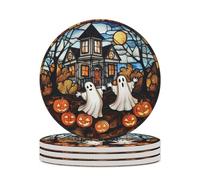 Spooky Haunted House Pumpkins Ghost Coasters Set of 4 Absorbent Coasters