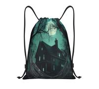 Spooky Haunted House Under Full Moon Unisex Pe Bag Adjustable Gym Sack Waterproof Swimming Bags For Travel Swim Yoga