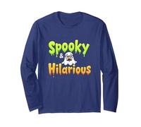Spooky & Hilarious: Quirky Ghost Halloween Humor Long Sleeve T-Shirt, Adult Unisex, Navy, L