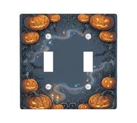 Spooky Jack-o'-Lantern Halloween Theme Double Light Switch Cover Plate