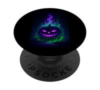 Spooky Jack O Lantern Pumpkin Green Purple Flames Horror PopSockets Adhesive PopGrip