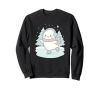 Spooky Kawaii Ghost Ice Skating with Winter Trees Christmas Sweatshirt