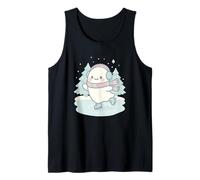 Spooky Kawaii Ghost Ice Skating with Winter Trees Christmas Tank Top
