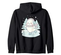 Spooky Kawaii Ghost Ice Skating with Winter Trees Christmas Zip Hoodie