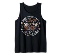 Spooky Mama Halloween Witch Hat Ghost Spider Bat Moon Design Tank Top