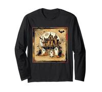 Spooky Mansion Full Moon Halloween Pumpkins Spider Scary Fun Long Sleeve T-Shirt