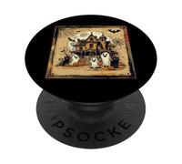 Spooky Mansion Full Moon Halloween Pumpkins Spider Scary Fun PopSockets Adhesive PopGrip