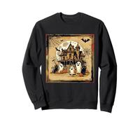 Spooky Mansion Full Moon Halloween Pumpkins Spider Scary Fun Sweatshirt