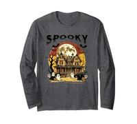 Spooky Mansion Halloween Pumpkins Spider Scary Full Moon Fun Long Sleeve T-Shirt