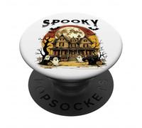 Spooky Mansion Halloween Pumpkins Spider Scary Full Moon Fun PopSockets Adhesive PopGrip