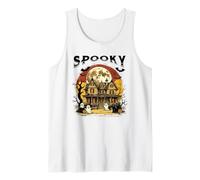 Spooky Mansion Halloween Pumpkins Spider Scary Full Moon Fun Tank Top