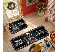 Spooky Merry Christmas Skeleton Kitchen Rugs Sets of 2
