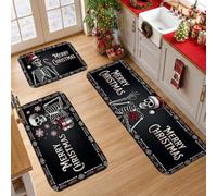 Spooky Merry Christmas Skeleton Kitchen Rugs Sets of 3