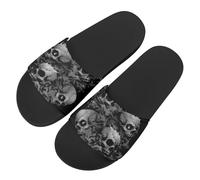 Spooky Misty Skulls Novelty Sunflowers Pattern Slide Sandals for Women Girls, Comfotable Open Toe Non Slip Single Band Slide Sandals