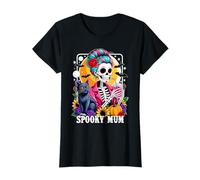 Spooky Mum Tarot Card Halloween Mom Skull Mama Black Cat T-Shirt