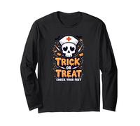 Spooky Nurse Halloween Trick or Treat Feet Check Long Sleeve T-Shirt, Adult Unisex, Black, XXL
