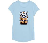 Spooky Nurse Halloween Trick or Treat Feet Check T-Shirt, Girls, Baby Blue, Medium