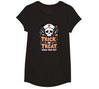 Spooky Nurse Halloween Trick or Treat Feet Check T-Shirt, Girls, Black, Medium
