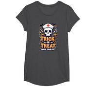Spooky Nurse Halloween Trick or Treat Feet Check T-Shirt, Girls, Dark Heather Grey, Medium