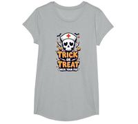 Spooky Nurse Halloween Trick or Treat Feet Check T-Shirt, Girls, Heather Grey, Medium