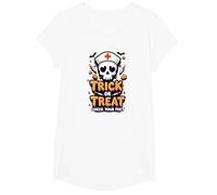 Spooky Nurse Halloween Trick or Treat Feet Check T-Shirt, Girls, White, Medium