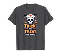 Spooky Nurse Halloween Trick or Treat Feet Check T-Shirt, Men, Dark Heather Grey, 4XL