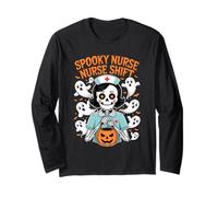 Spooky Nurse Shift Funny Nurses Ghosts Skeletons Halloween Long Sleeve T-Shirt