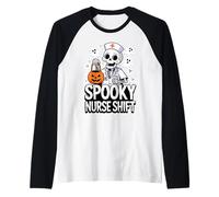 Spooky Nurse Shift Funny Nurses Skeletons Ghost Halloween Raglan Baseball Tee