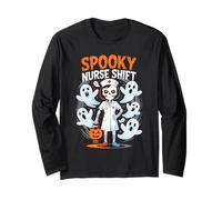Spooky Nurse Shift Nurse Skeleton Ghost Halloween Long Sleeve T-Shirt