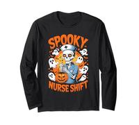 Spooky Nurse Shift Nurses Skeletons Ghosts Halloween Long Sleeve T-Shirt