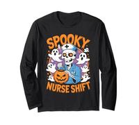Spooky Nurse Shift Nurses Skeletons Ghosts Halloween Long Sleeve T-Shirt