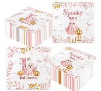 Spooky One Birthday Napkin,Halloween 1st Birthday Party Decoration for Girl,Pink Cartoon Ghost Pumpkin Leaves Wreath Disposable Paper Napkin for Halloween First Birthday Baby Shower Decorations