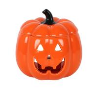 Spooky Orange Ceramic Jack-O-Lantern Oil Burner - 14cm x 11cm (1 Pack) - Creepy Design, Duable Material - Suitable for Fragrance Oils & Wax Melts - Ideal for Halloween