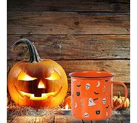 Spooky Orange Halloween Print Enamel Mug - 99cm x 13cm(1 Pc.) - Fun Design & Iron Material - Perfect for Everyday Use