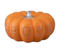 Spooky Orange Terracotta Pumpkin Halloween Decoration 19cm - Rustic Pastel Pumpkin Ornament with Silver Stalk & Text