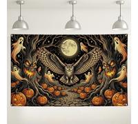 Spooky Owl Halloween Forest Scene Backdrop Banner 71x43 Inch | Full Moon Night, Photo Backdrop, Glowing Jack-o'-lanterns, Spooky Ghosts, Forest, Mystical Atmosphere