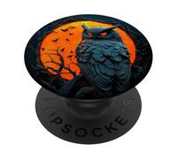 Spooky Owl Orange Moon Bats Halloween Gothic PopSockets Adhesive PopGrip
