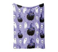 Spooky Plush Throws - Haunted Bat Design, Witch Moon Scene, Seasonal Bed Cover | Lightweight Material, Vibrant Printed Adds Charm Perfect For Family Movie Nights Or Chilly Autumn Picni