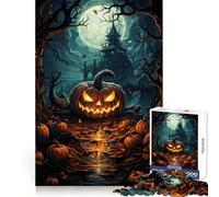 Spooky Pumpkin at Night Jigsaw Puzzles for Teenagers 1000 Piece Mind Skill Toy Simple Fun Design Assembly Memorable Gift 50x75cm