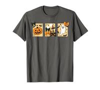 Spooky Pumpkin Ghost Boo Hunted House Coquette Bow Halloween T-Shirt